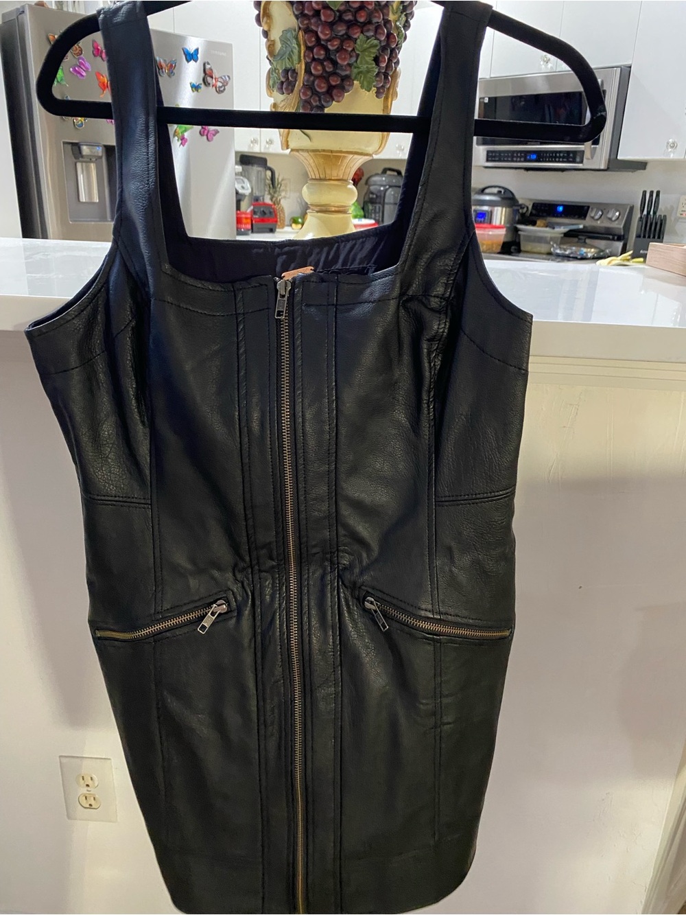 Free People Black Leather Zip-Front Dress Vest
